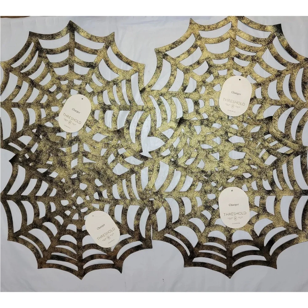Threshold Halloween Spiderweb Placemats Set Of 4 Faux Leather Gold Tone 15”